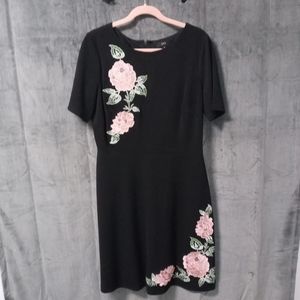 Jax Black Dress with Beautiful Embroidered Roses Size 14